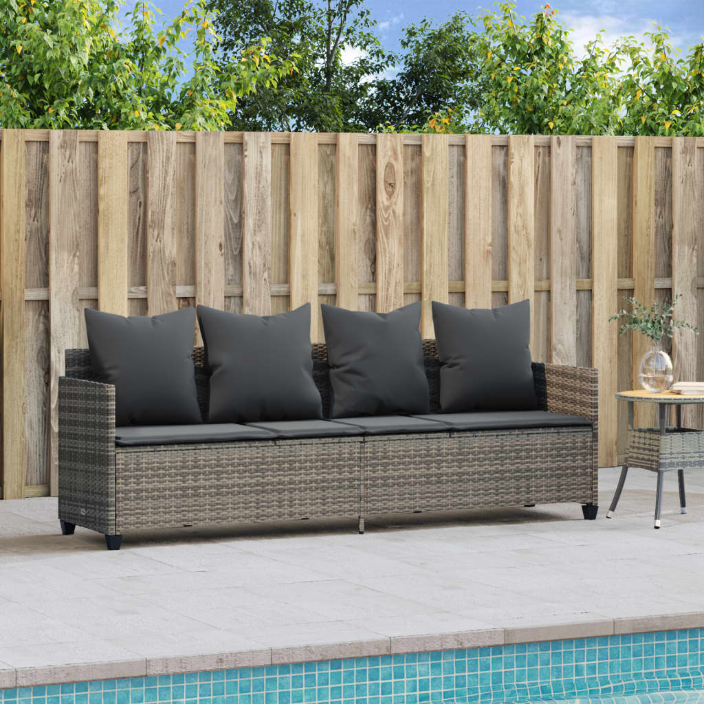 Bain de soleil avec coussins Poly Rotin Gris