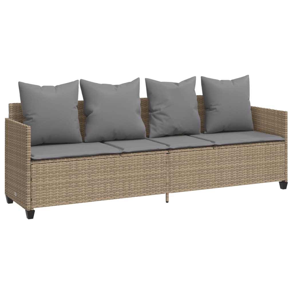 Bain de soleil avec coussin en polyrotin beige