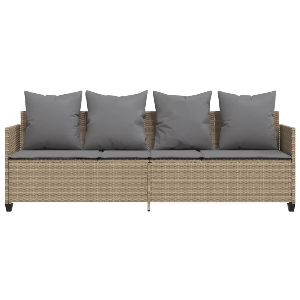 Bain de soleil avec coussin en polyrotin beige