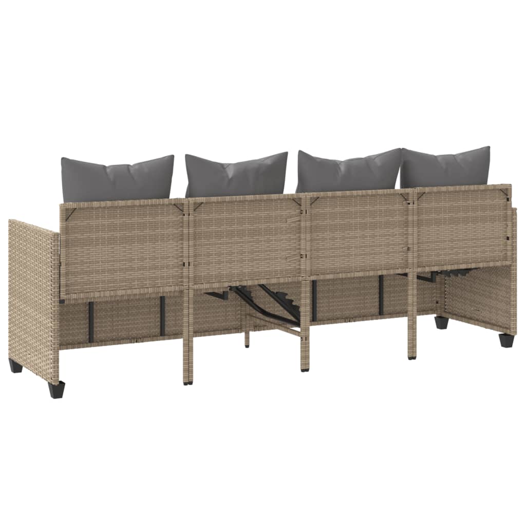 Bain de soleil avec coussin en polyrotin beige