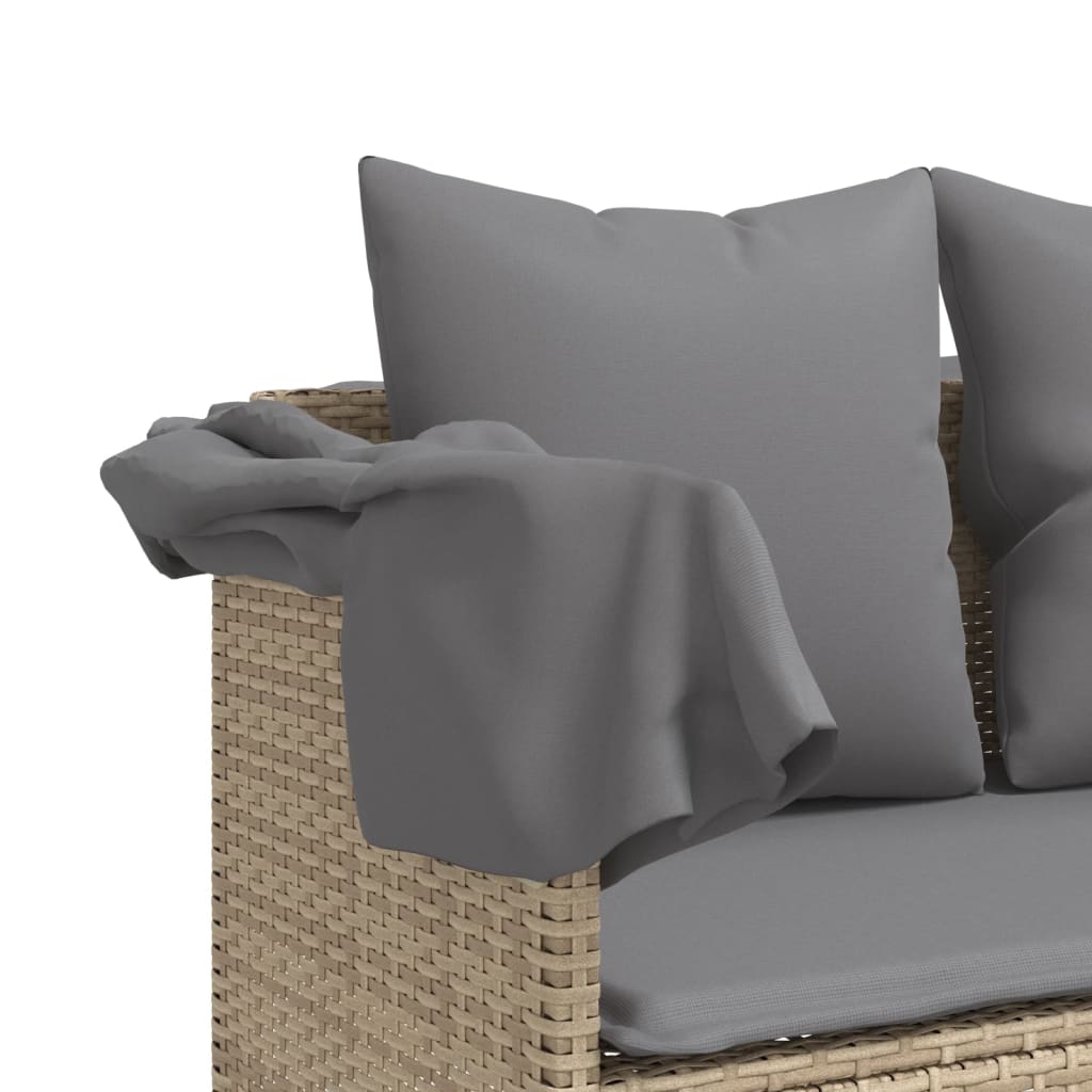 Bain de soleil avec coussin en polyrotin beige