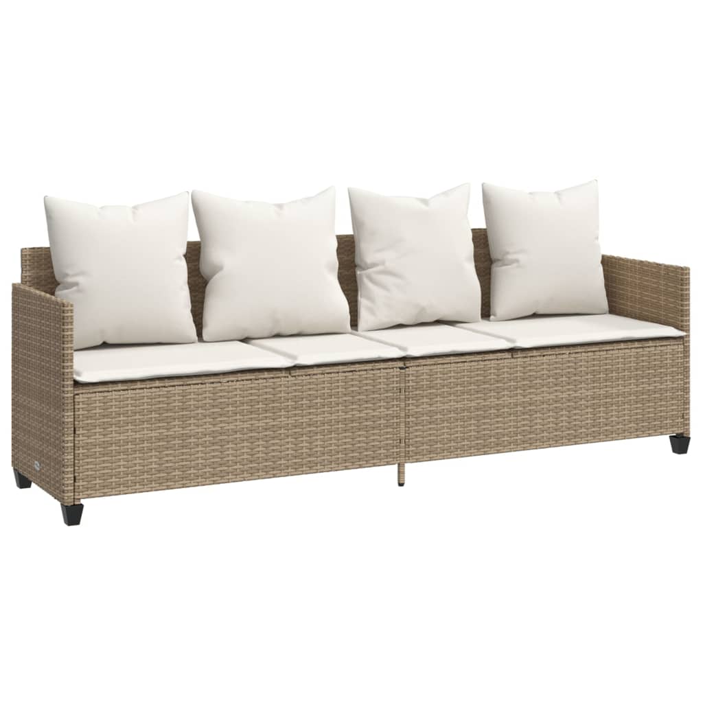 Bain de soleil avec coussin en polyrotin beige