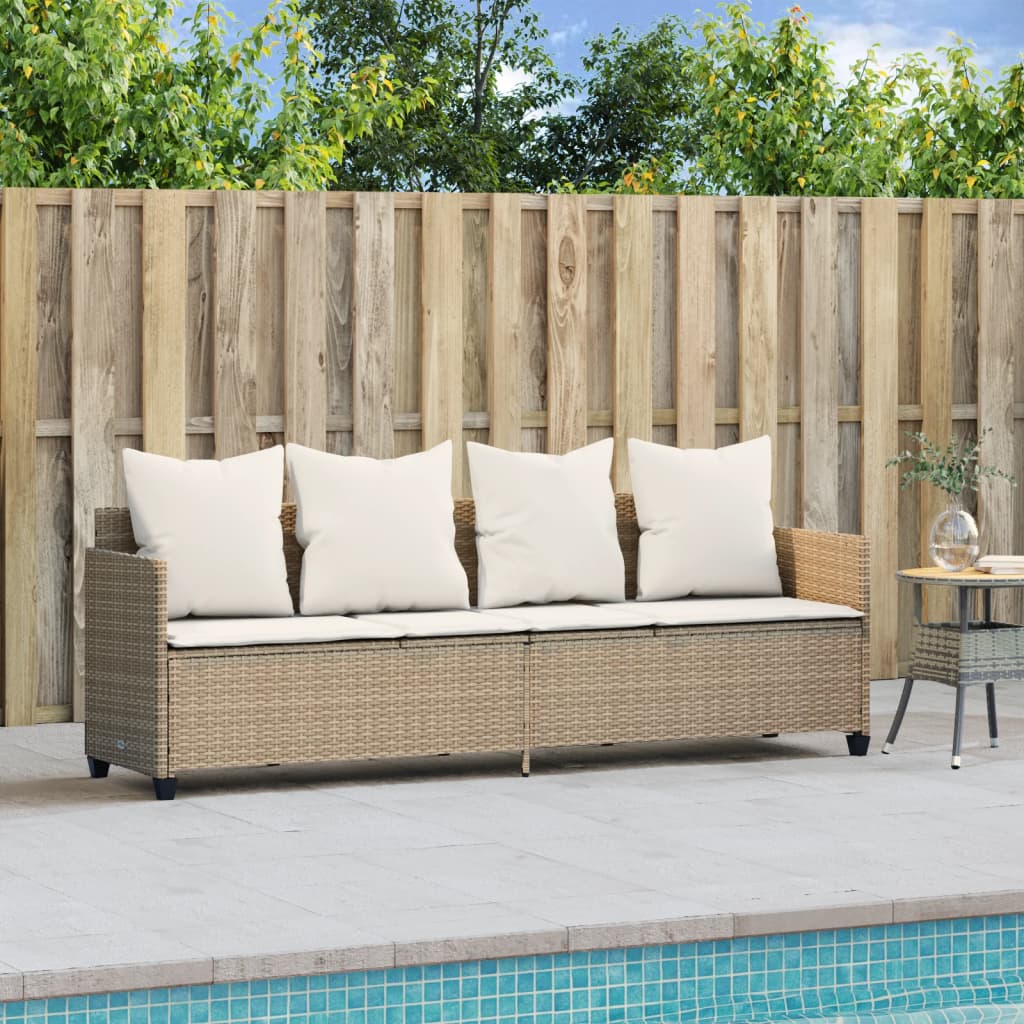 Bain de soleil avec coussin en polyrotin beige