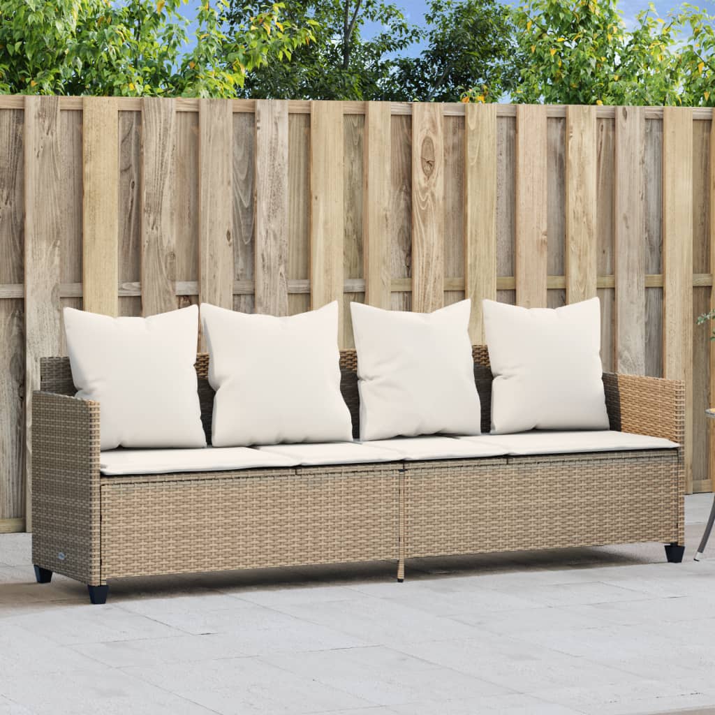 Bain de soleil avec coussin en polyrotin beige