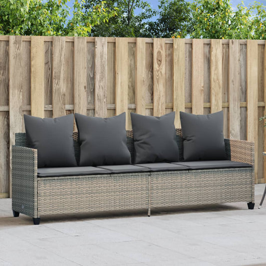 Sonnenliege mit Kissen Hellgrau Poly Rattan