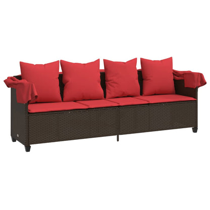 Sonnenliege mit Dach und Kissen Braun Poly Rattan