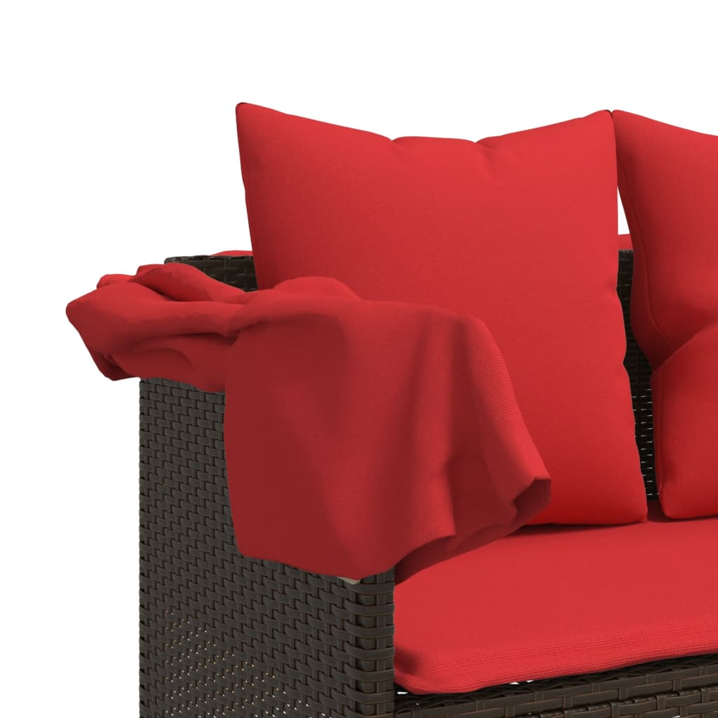 Sonnenliege mit Dach und Kissen Braun Poly Rattan