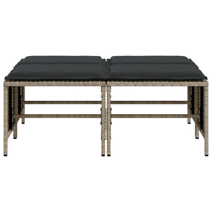 Gartenhocker mit Kissen 4 Stk. Hellgrau Poly Rattan