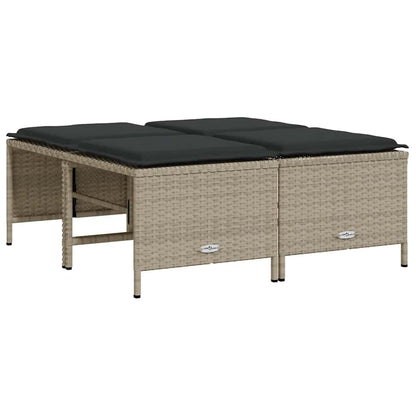 Gartenhocker mit Kissen 4 Stk. Hellgrau Poly Rattan