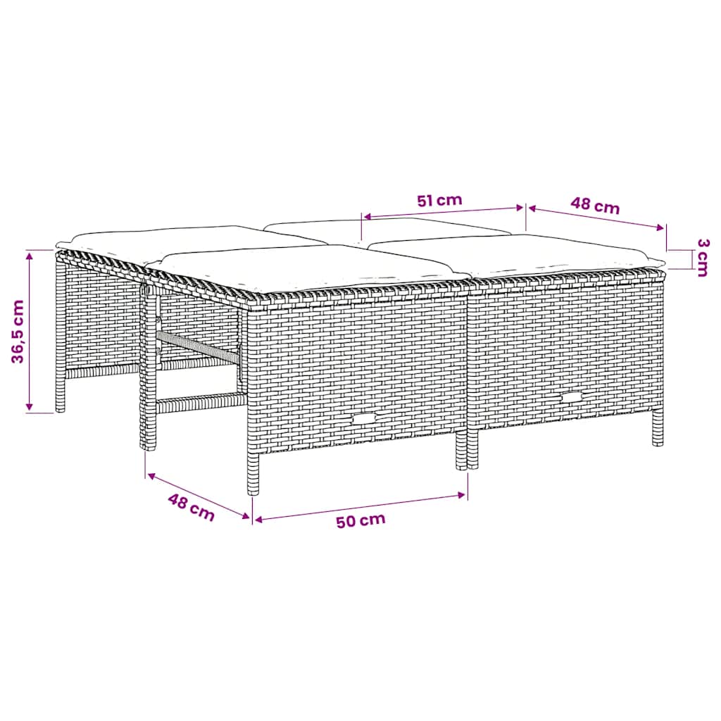 Gartenhocker mit Kissen 4 Stk. Hellgrau Poly Rattan