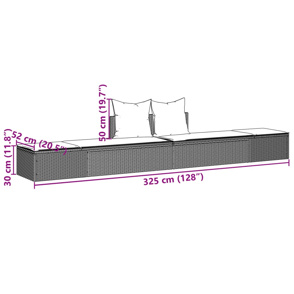 Doppel-Sonnenliege mit Kissen Schwarz Poly Rattan