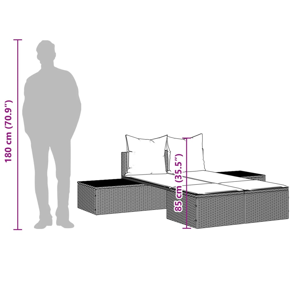 Bain de soleil double avec coussins en polyrotin marron