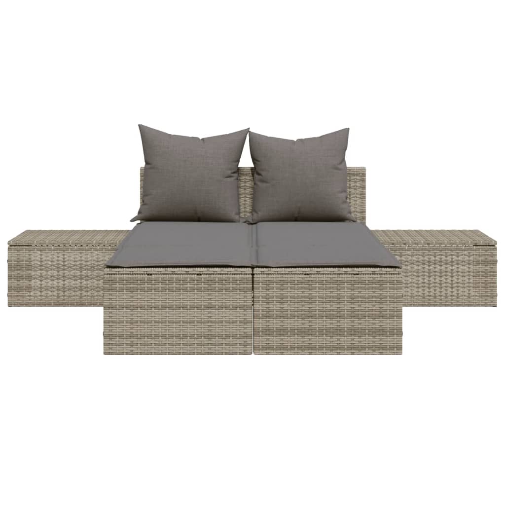 Doppel-Sonnenliege mit Kissen Grau Poly Rattan