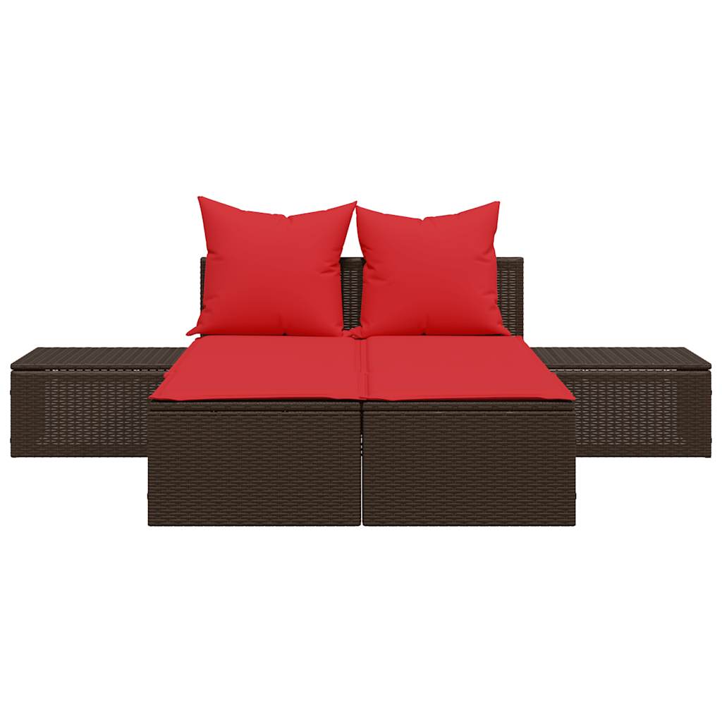 Doppelte Sonnenliege mit Kissen Braun Poly Rattan