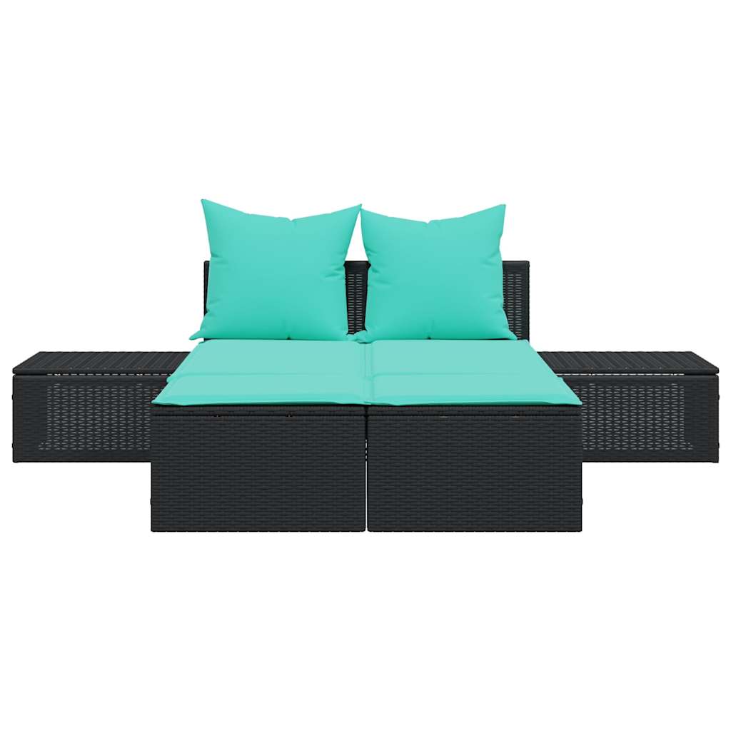 Doppelte Sonnenliege mit Kissen Schwarz Poly Rattan
