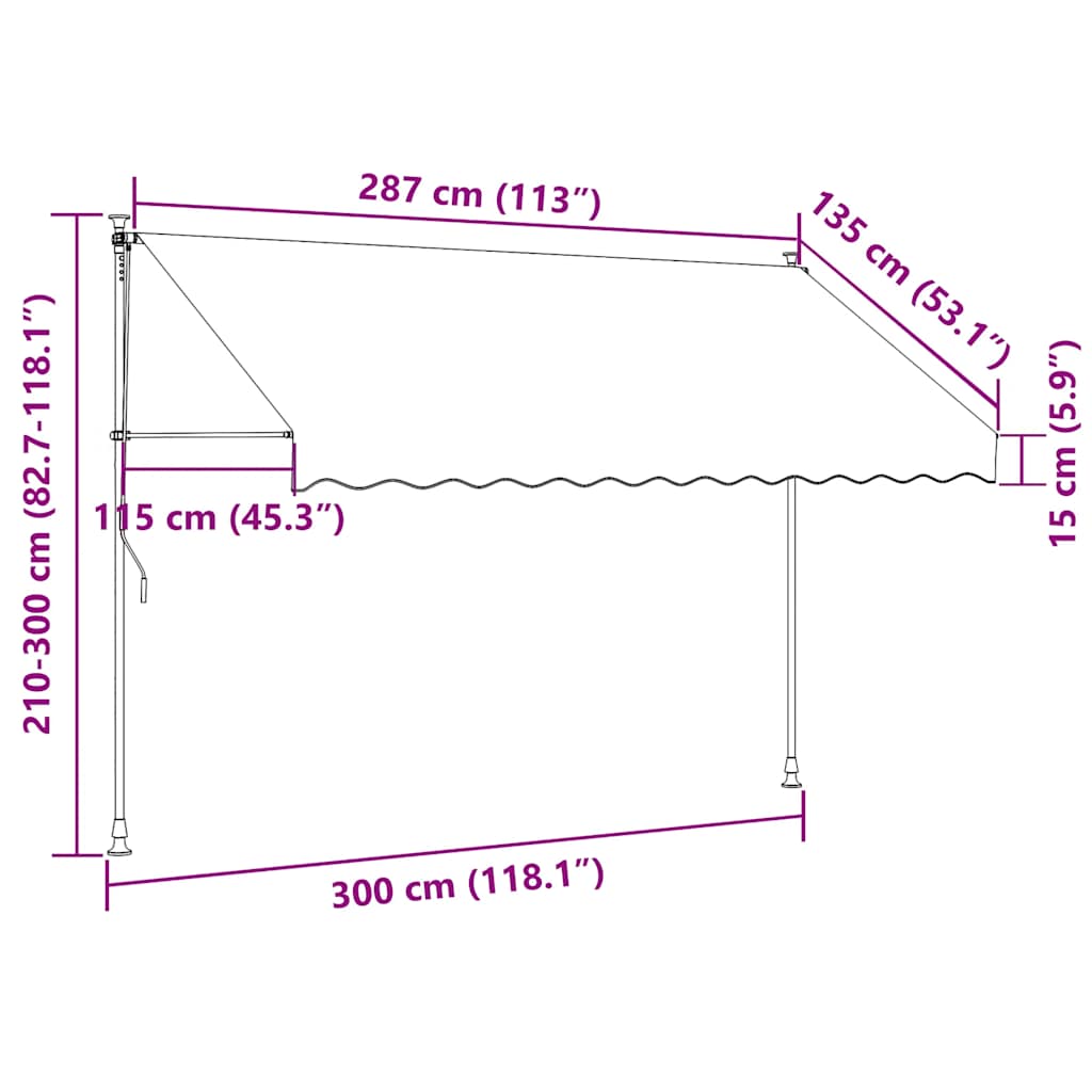 Markise Einziehbar Creme 300x150 cm Stoff und Stahl