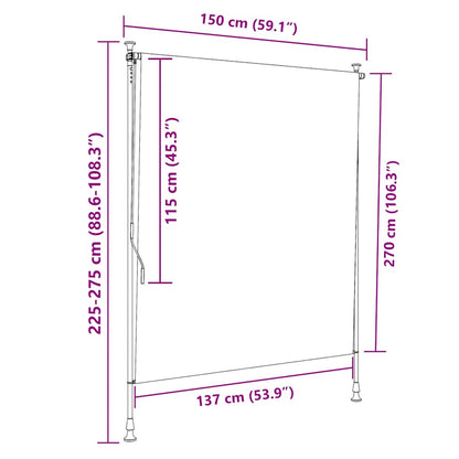 Außenrollo Blau und Weiß 150x270 cm Stoff und Stahl