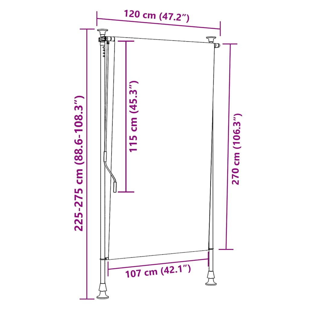 Außenrollo Orange und Weiß 120x270 cm Stoff und Stahl