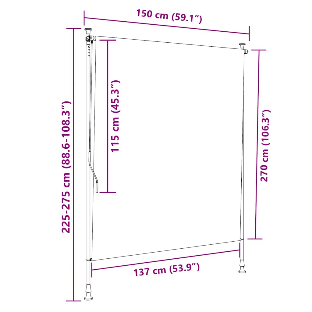 Außenrollo Gelb und Weiß 150x270 cm Stoff und Stahl