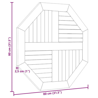 Tischplatte 80x80x2,5 cm Achteckig Massivholz Teak
