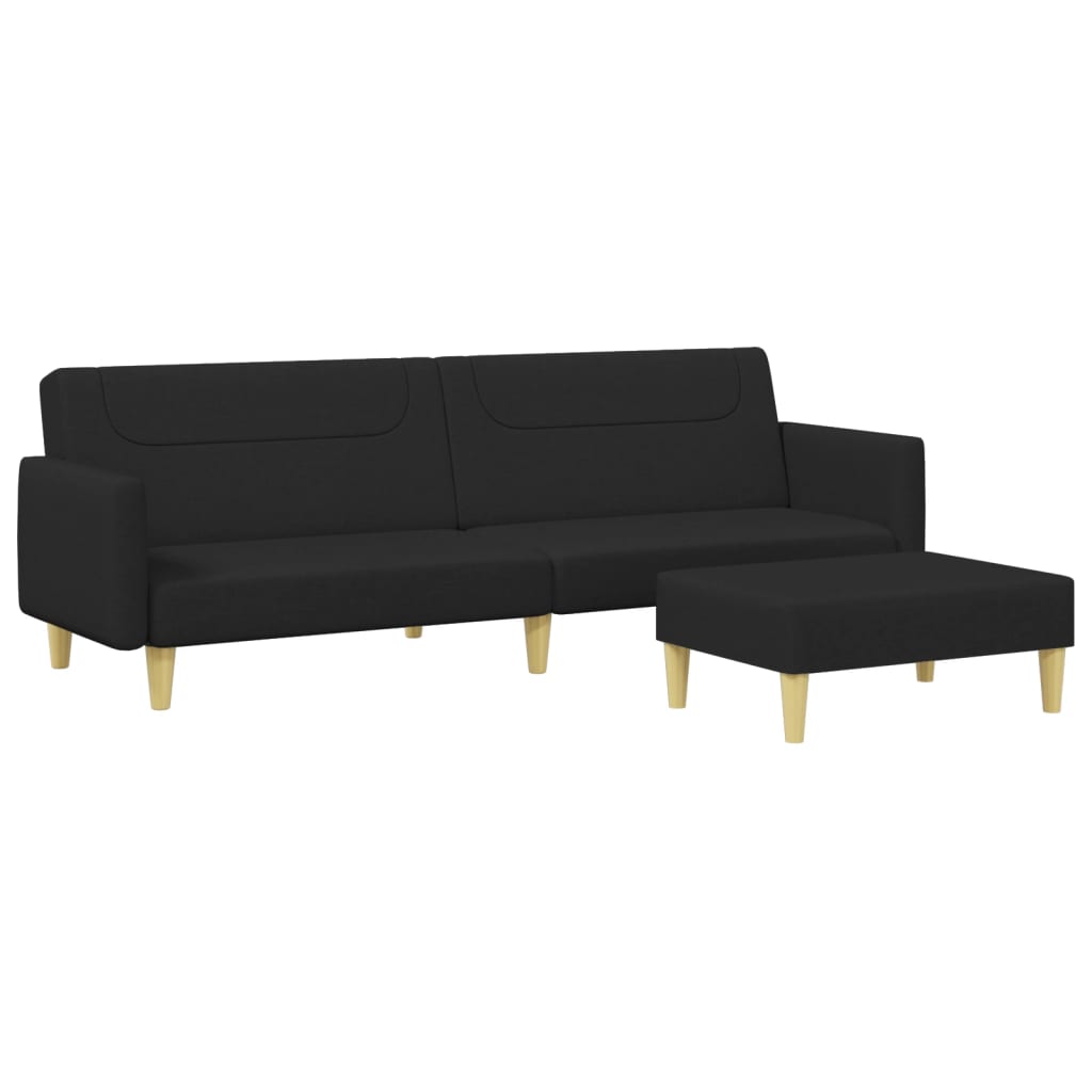 2-seater sofa bed with footstool black fabric
