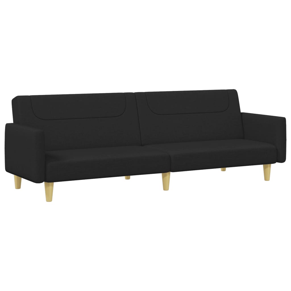 2-seater sofa bed with footstool black fabric