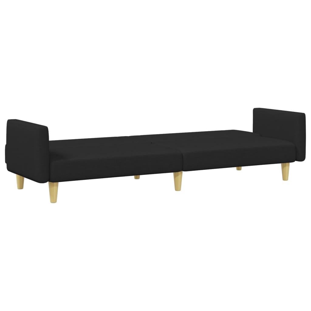 2-seater sofa bed with footstool black fabric