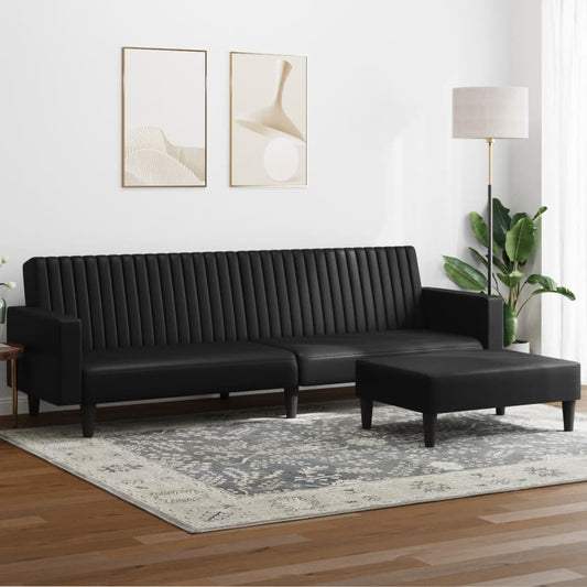 2-tlg. Sofagarnitur Schwarz Kunstleder