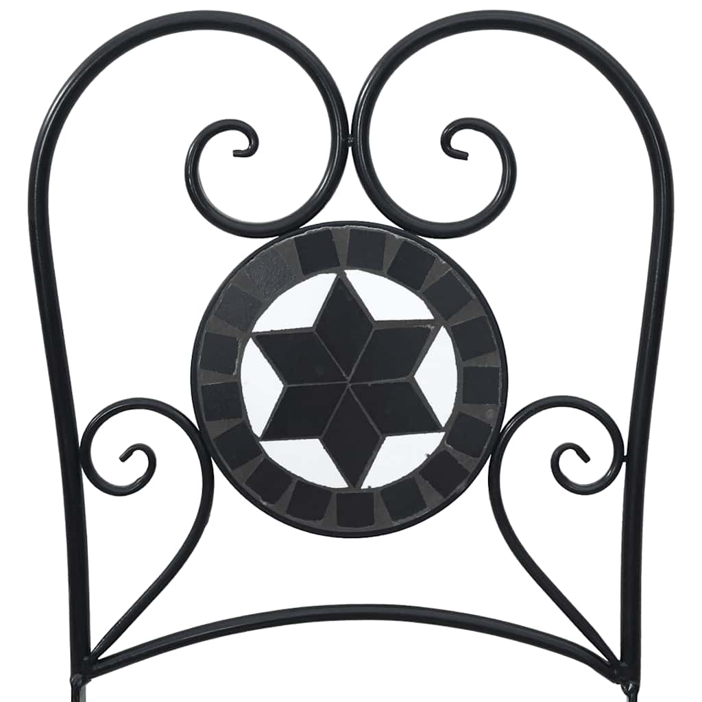 Mosaik-Bistro-Set Schwarz und Weiß Eisen und Keramik