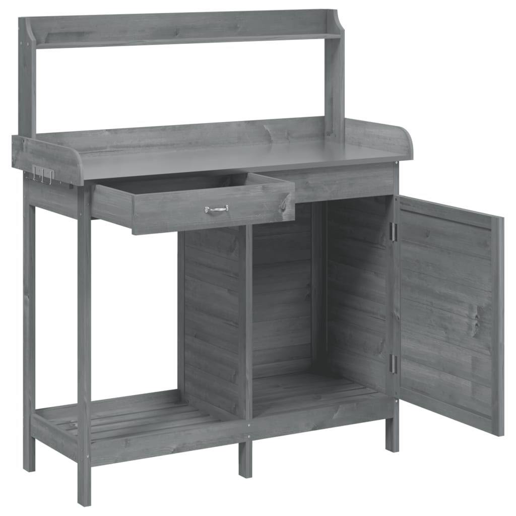 Table à plantes avec placard gris 110,5x45x124,5 cm bois de sapin massif