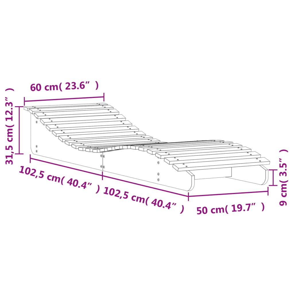 Bain de soleil blanc 205x60x31,5 cm bois de pin massif