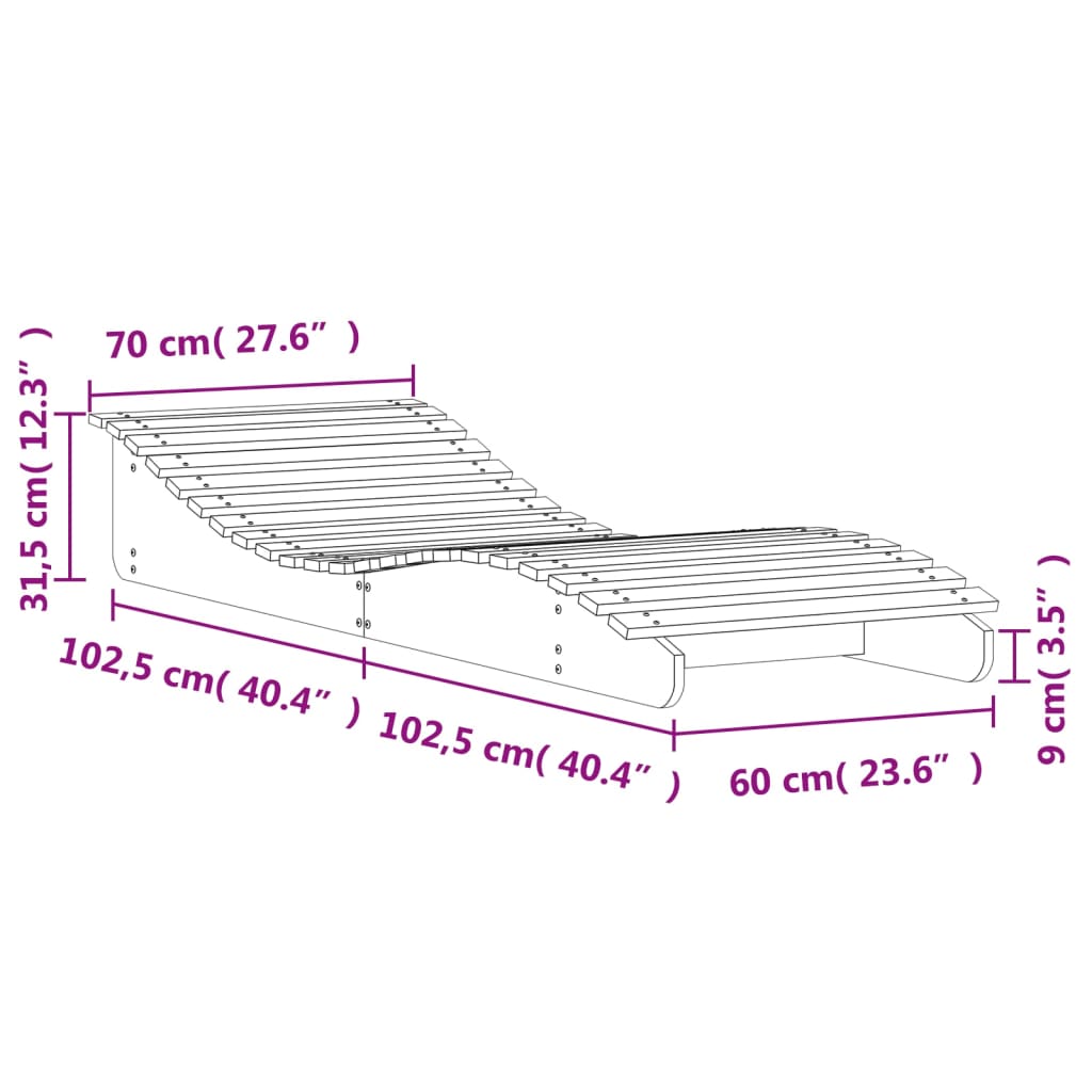 Bain de soleil 205x70x31,5 cm en bois de pin massif