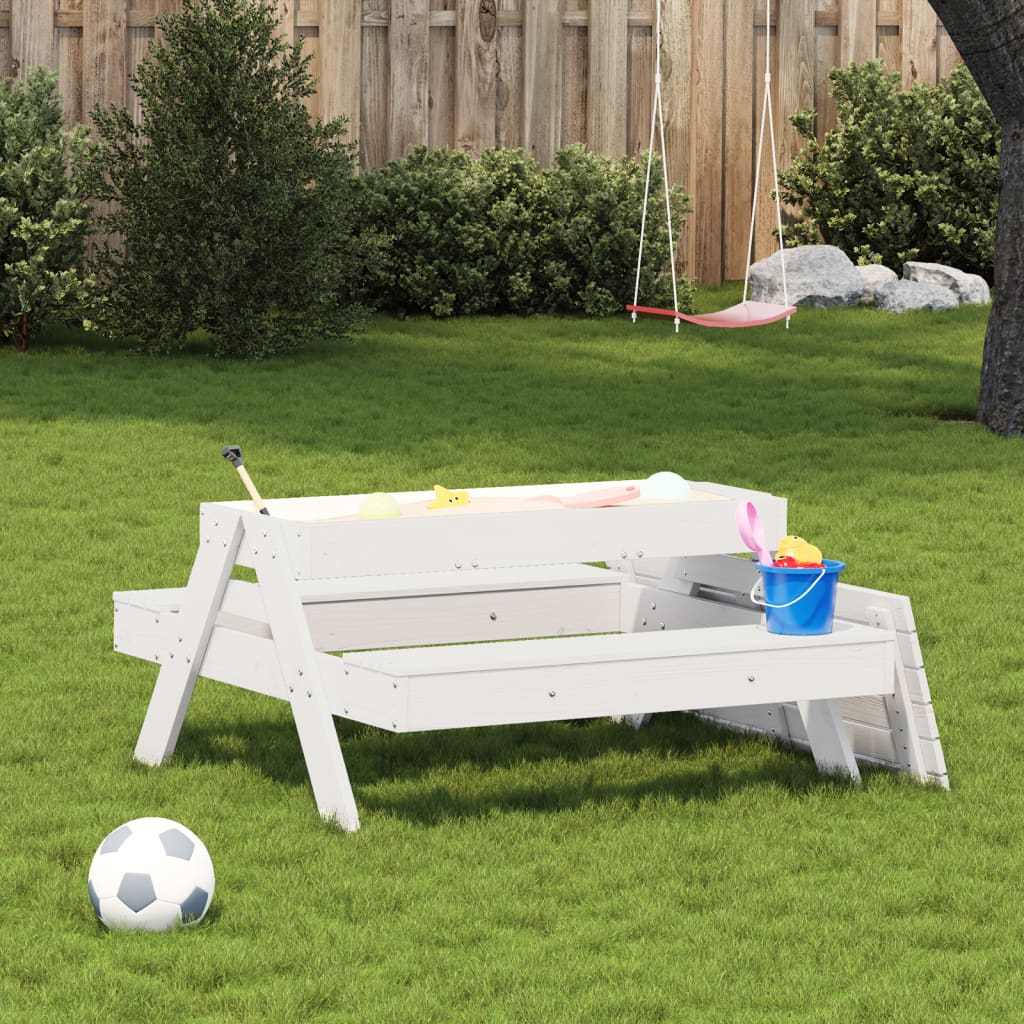 Table de pique-nique avec bac à sable pour enfants en bois de pin massif blanc