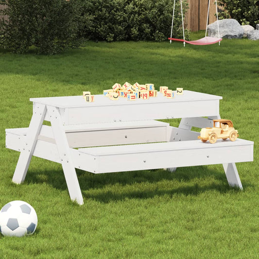 Table de pique-nique avec bac à sable pour enfants en bois de pin massif blanc