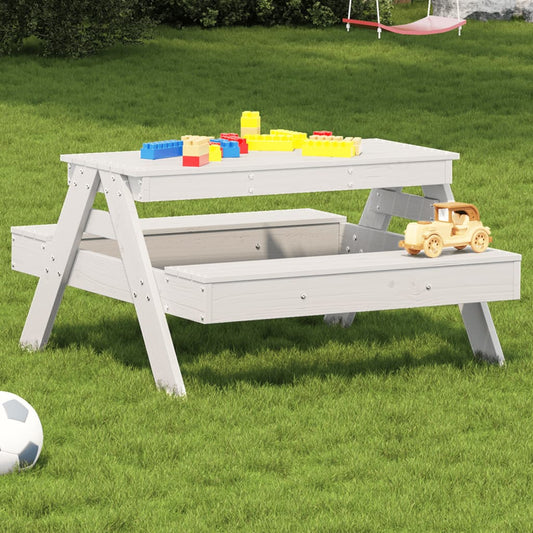 Table de pique-nique pour enfants blanche 88x97x52 cm en bois de pin massif