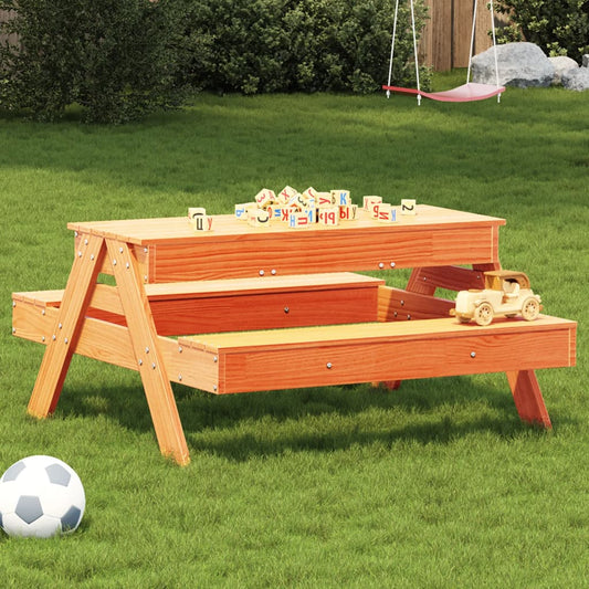 Table de pique-nique avec bac à sable pour enfants en bois de pin marron ciré