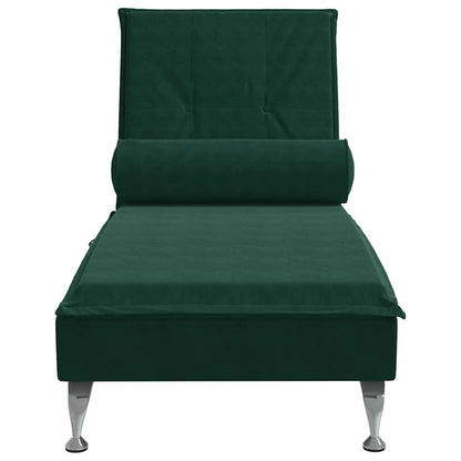 Massage-Chaiselongue mit Nackenrolle Dunkelgrün Samt