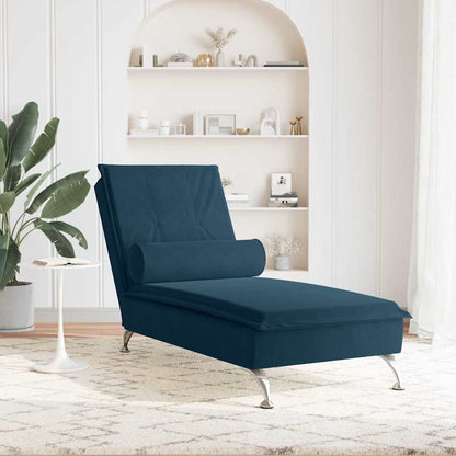 Massage-Chaiselongue mit Nackenrolle Blau Samt