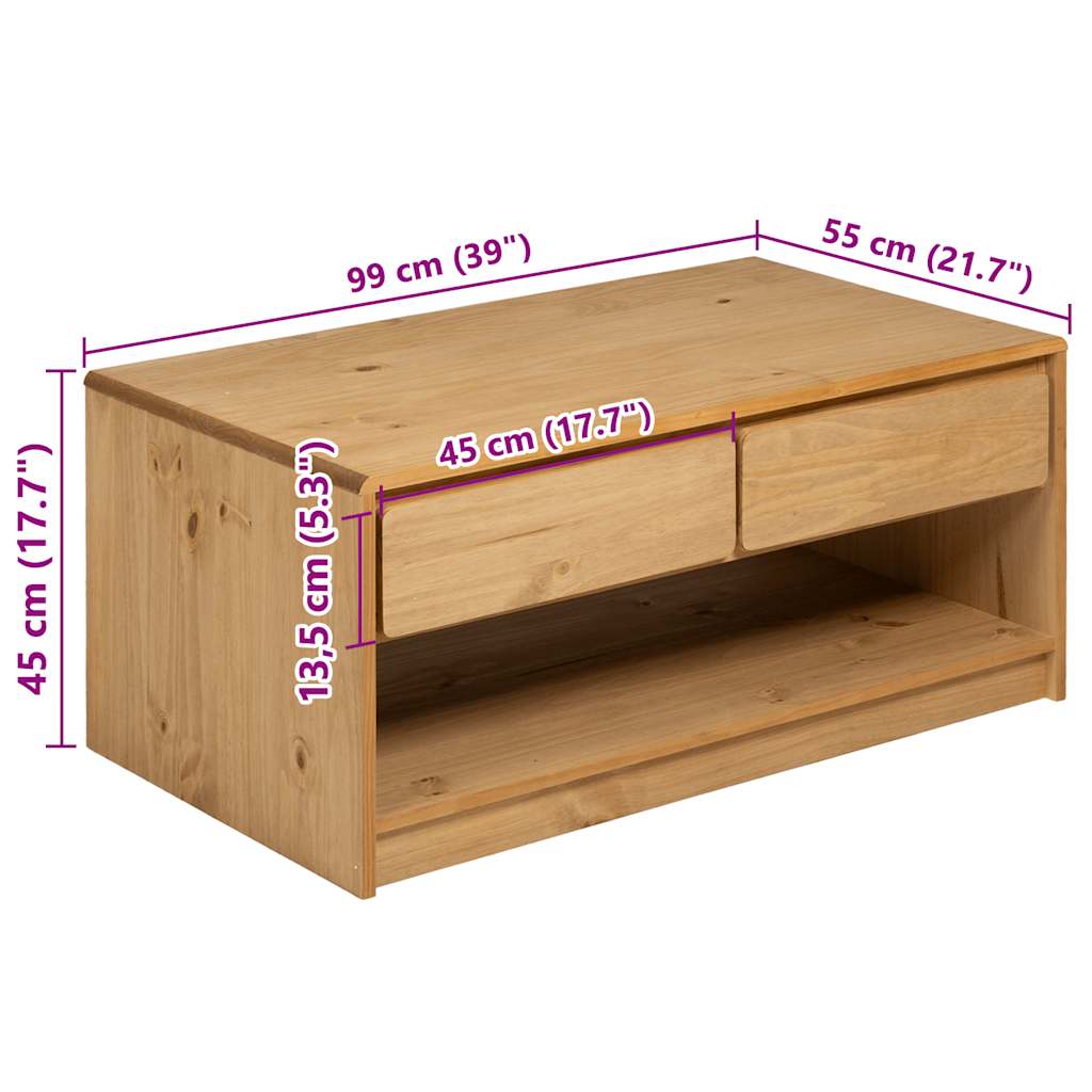 Couchtisch SAUDA Eiche-Optik 99x55x45 cm Massivholz Kiefer