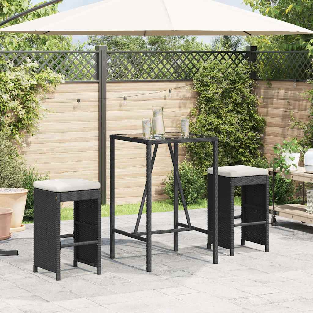 Garten-Barhocker mit Kissen 2 Stk. Schwarz Poly Rattan