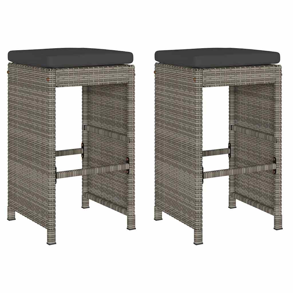 Garten-Barhocker mit Kissen 2 Stk. Grau Poly Rattan