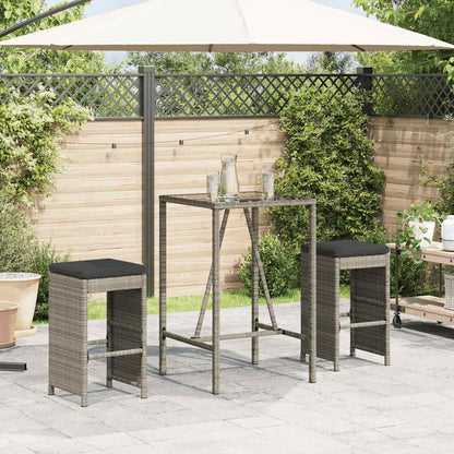 Garten-Barhocker mit Kissen 2 Stk. Grau Poly Rattan