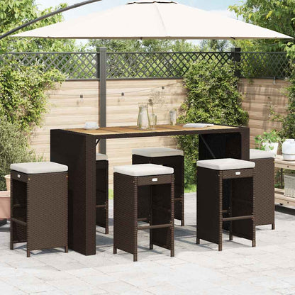 Garten-Barhocker mit Kissen 6 Stk. Braun Poly Rattan