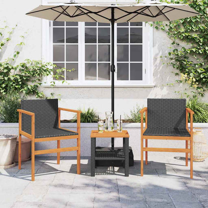Gartenstühle 2 Stk. Schwarz Poly Rattan und Massivholz