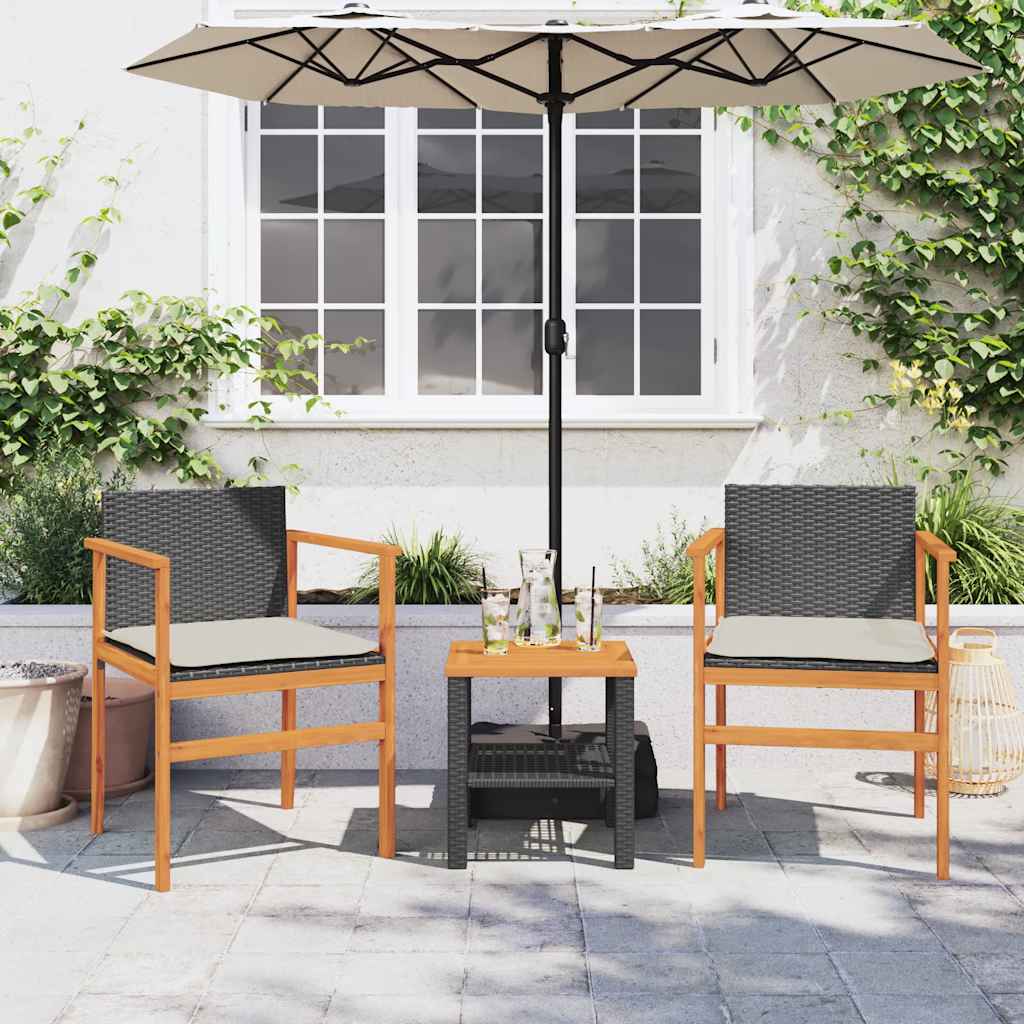 Gartenstühle mit Kissen 2 Stk. Schwarz Poly Rattan Massivholz