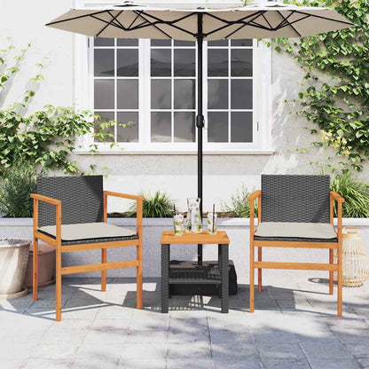 Gartenstühle mit Kissen 2 Stk. Schwarz Poly Rattan Massivholz