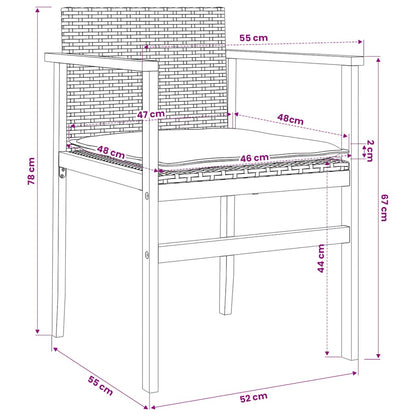 Gartenstühle mit Kissen 2 Stk. Schwarz Poly Rattan Massivholz