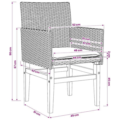Gartenstühle mit Kissen 2 Stk. Schwarz Poly Rattan Massivholz