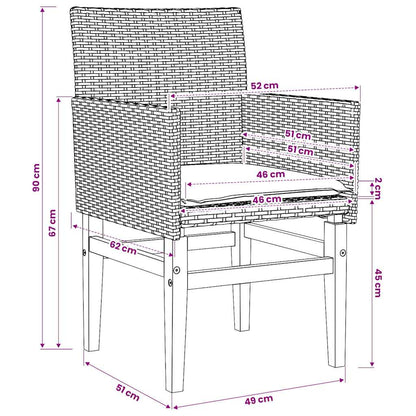 Gartenstühle mit Kissen 2 Stk. Grau Poly Rattan Massivholz