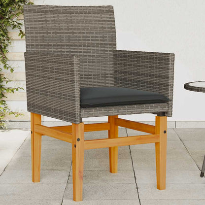 Gartenstühle mit Kissen 2 Stk. Grau Poly Rattan Massivholz